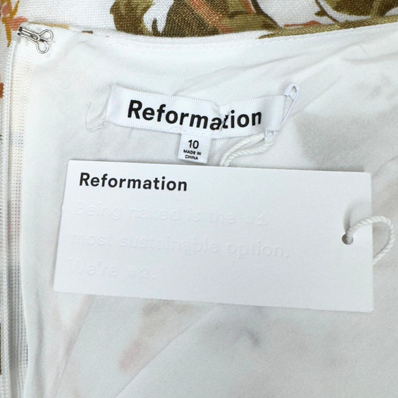 NWT Reformation Maxi Dress White Yellow Floral Strappy Cross Back Mock Neck Sz10 - Picture 10 of 10